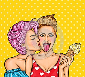 Vector Pop Art illustration of a lesbian couple kissing.