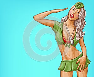 Vector military girl in skirt with tokens, jettons