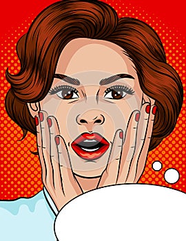 Vector pop art style illustration of a surprised girl face.
