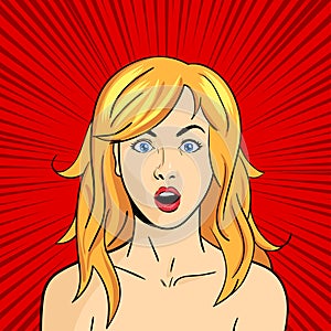Vector pop art surprised woman with open mouth