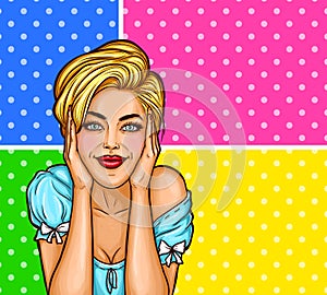 Vector pop art woman dreaming with open eyes