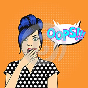 Vector pop art woman face with open mouth