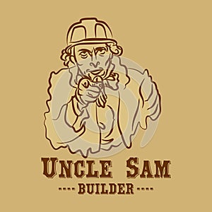 Vector portrait of a builder Uncle Sam in a vintage style