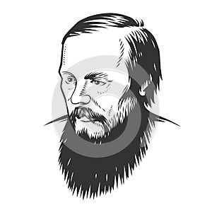 Vector portrait Dostoevsky Fyodor Mikhaylovich, illustration.