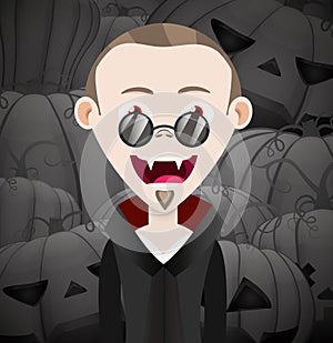 vector portrait in flat style of a young man in a vampire costume on Halloween