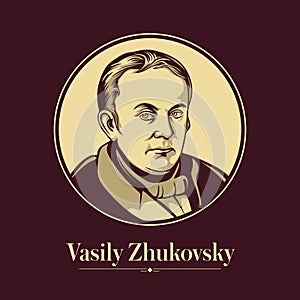 Vector portrait of a Russian writer. Vasily Zhukovsky was the foremost Russian poet of the 1810s and a leading figure in Russian photo