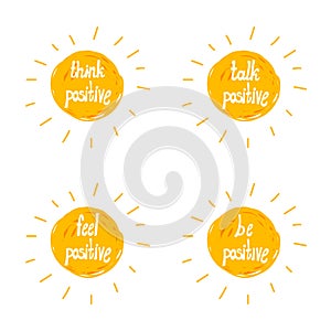 Vector Positive Icons: Think, Talk, Feel, Be Positive, Optimism.