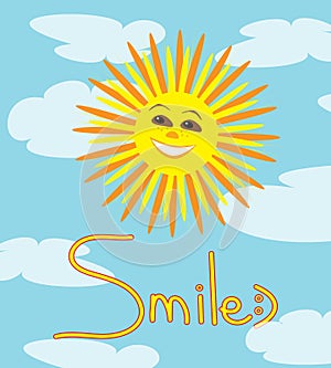 Vector positive illustration of smiling sun.
