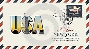 Vector postcard with New York Statue of Liberty