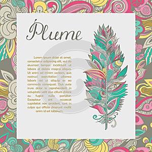 Vector postcard with plume and text sample.