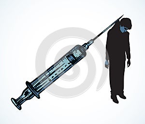 Vector poster against drug abuse: a man caught in a syringe needle