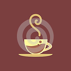 Vector poster, banner with hot coffee cup and bubbles, retro wallpaper for coffe house, coffein theme