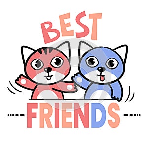 Vector poster with cartoon cats and slogan. Friendship concept