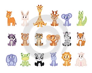 Vector poster with cartoon cute animals for kids in scandinavian style