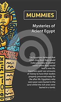 Vector Poster design with hand drawn Illustration of Acient Egyptian Pharaon Tutankhamun sarcophagus with text block. photo