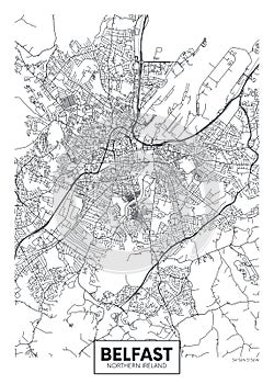 Vector poster detailed city map Belfast