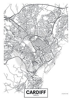 Vector poster detailed city map Cardiff