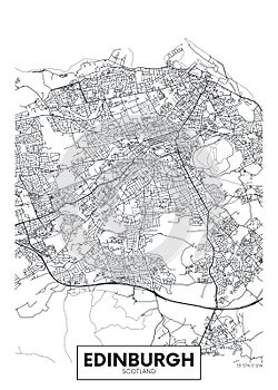 Vector poster detailed city map Edinburgh