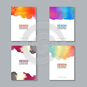 Vector Poster Flyer Templates with Watercolor Paint Splash. Abstract Background for Business Documents, Flyers