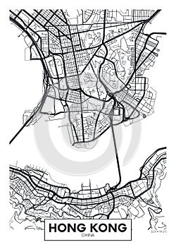 Vector poster map city Hong Kong