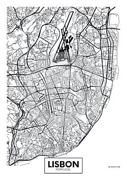 Vector poster map city Lisbon