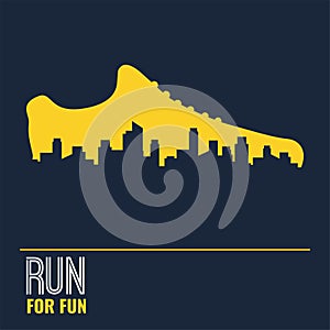 Vector poster - running, sport shoe and the city outline