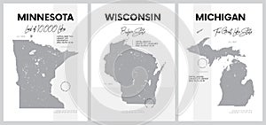 Pósters alto detallado de mapas de Estados de El gran lagos región 