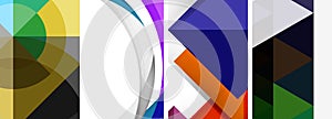 Vector posters - minimalist geometric abstract backgrounds, featuring circles, lines, and triangles in clean, modern