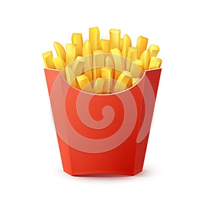 Vector Potatoes French Fries in Red Carton Package Box photo