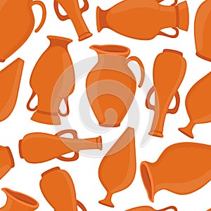 Vector pottery seamless pattern, vases, amphora, ceramics