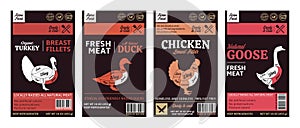 Vector poultry labels with cuts diagrams