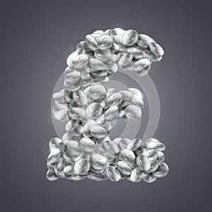 Vector pound sterling sign made of great amount of silver coins.