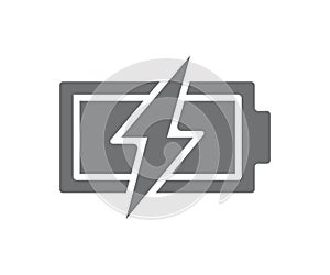 Vector power battery with lightning bolt icon. Fully charged accumulator symbol and sign illustration on white
