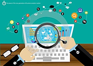 Vector power generation business analysis market data with advanced communications trade quickly comprising graph display icons