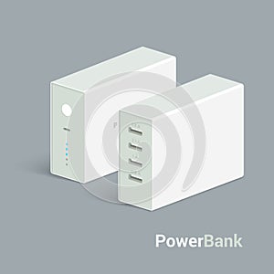 Vector powerbank icon on white background. Isometric view. Flat style design. Charging device.