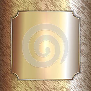 Vector precious metal golden plate on patina photo