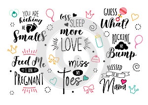 Vector pregnancy lettering set for motherhood and mama