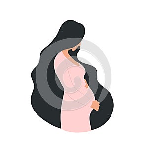Vector Pregnant Woman Illustration, Minimalistic Icon Isolated on White Background, Pregnancy Concept Flat Design