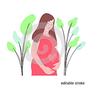 Vector Pregnant Woman in Modern Flat Style. Maternity concept