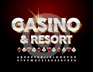 Vector premium logo Casino and Resort with Decorative Elements. White and Gold Alphabet