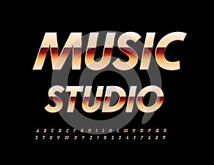 Vector premium Sign Music Studio. Stylish Gold Font. Modern Chic Alphabet Letters and Number