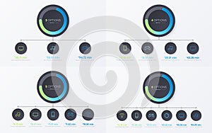 Vector presentation infographic gradient chart designs. 3 4 5 6 options