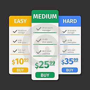 Vector pricing table template