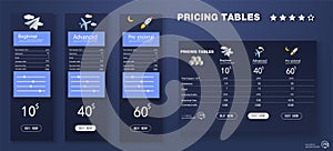 Vector Pricing table template in modern line style. Design element for website.