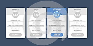 Vector pricing table for websites and applications