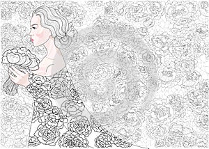 Vector princess bride on a background of flowers decorative pattern photo