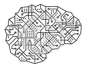 Vector printed circuit board human brain. Concept illustration of cpu in the center of computer system.