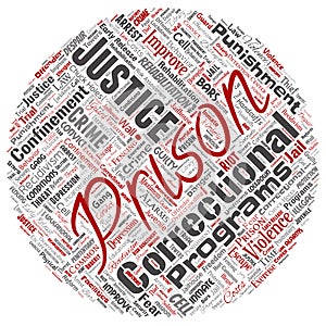 Vector prison, justice, crime circle red word cloud