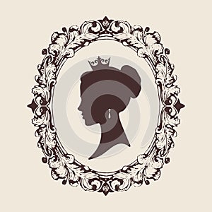 Vector profile silhouette of a princess in a frame