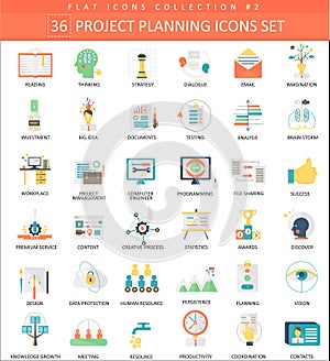 Vector Project planning color flat icon set. Elegant style design.